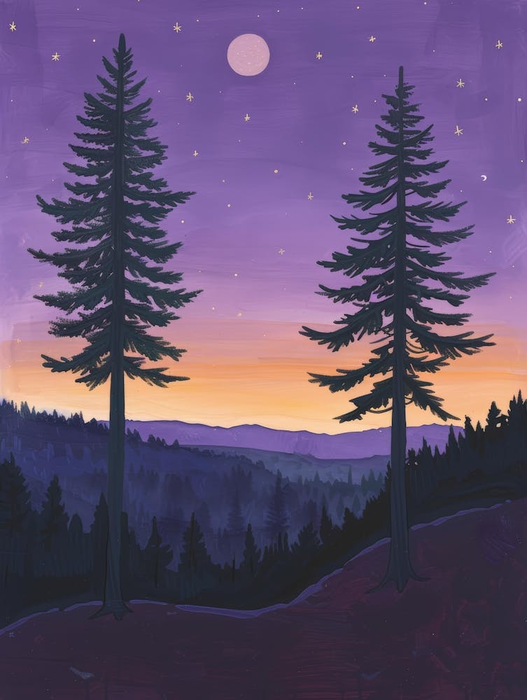 Two Pines At Sunset Canvas Print