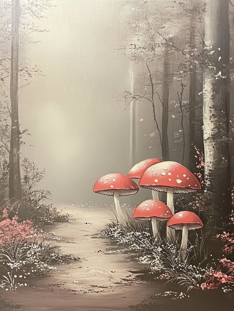 Red Mushrooms In The Forest