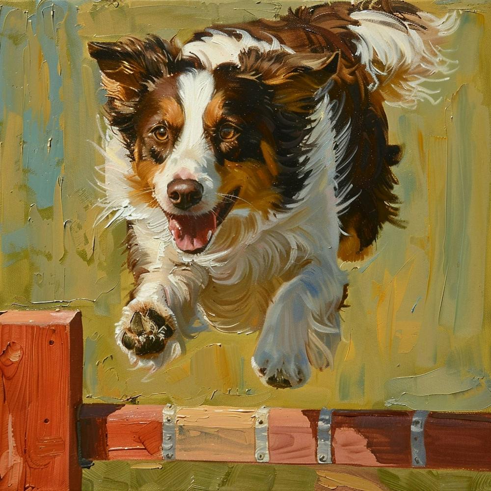 Australian Shepherd Jumping Over A Fence