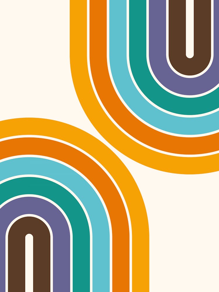 Midcentury Modern Geometric Rainbow C14 In Retro Gold Teal Brown Purple 01