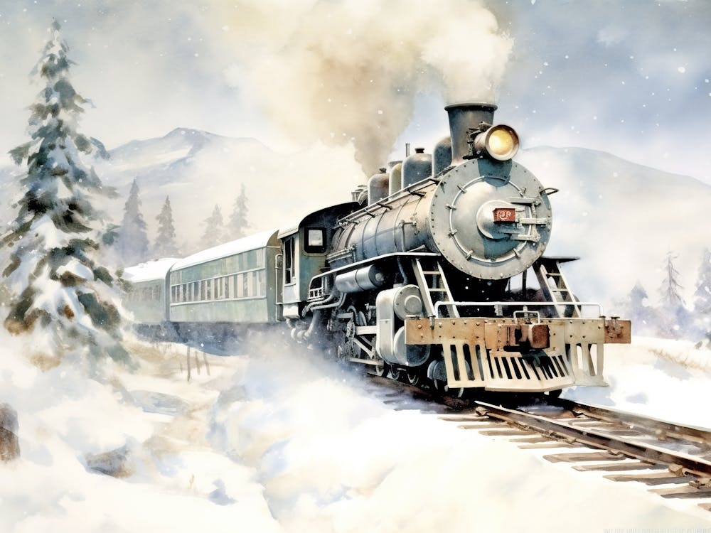 Vintage Train in Winter Scene