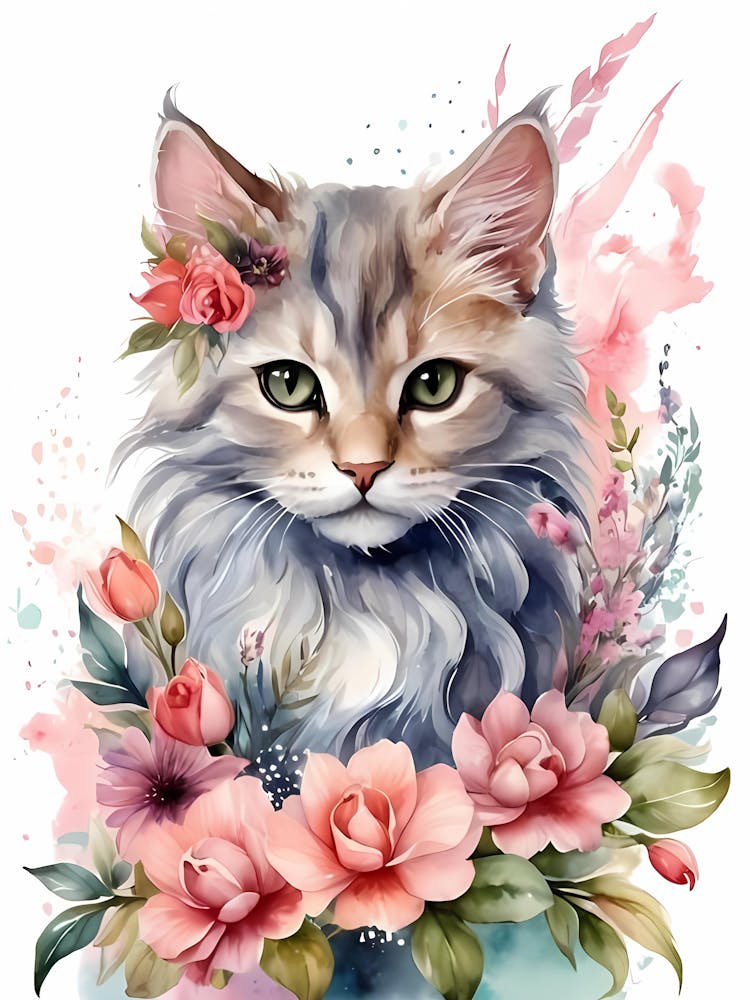 Kitty With Flowers