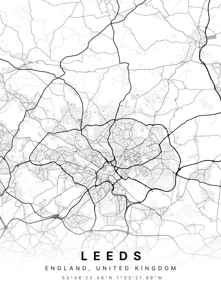 Leeds England White Map