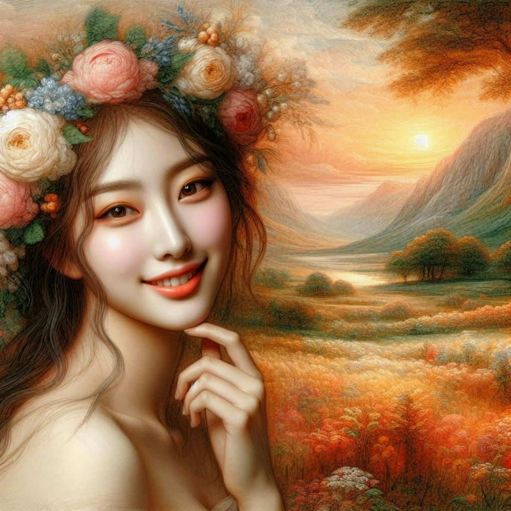 Asian Girl With Flowers