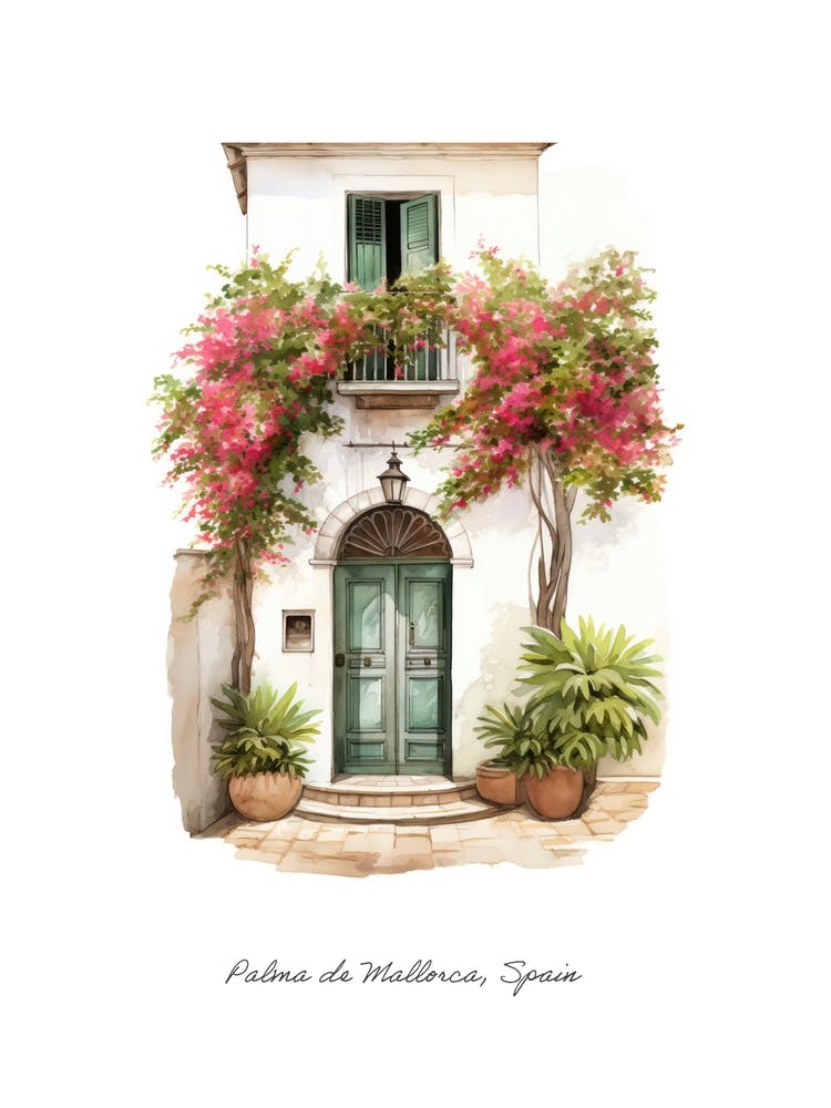 Palma De Mallorca, Spain   Mediterranean Doors Watercolour Painting 2 Poster