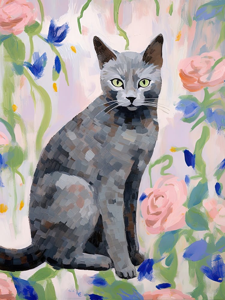A Russian Blue Cat Painting, Impressionist Painting 3