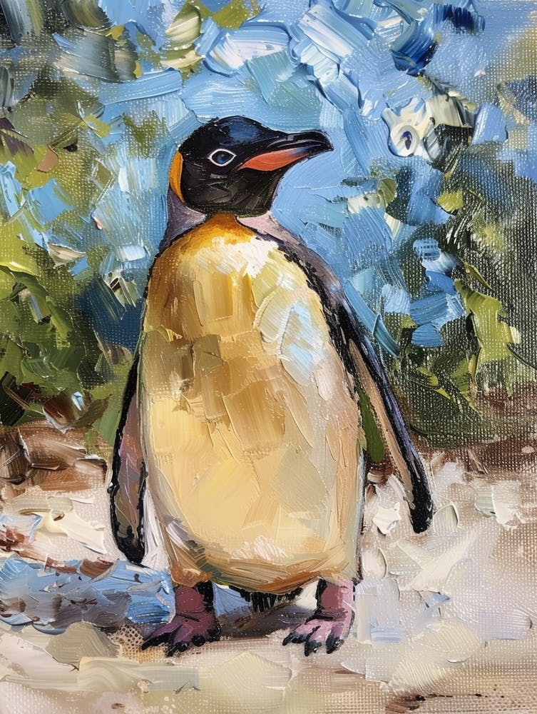 Adlie Penguin Fernandina Island Oil Painting 1