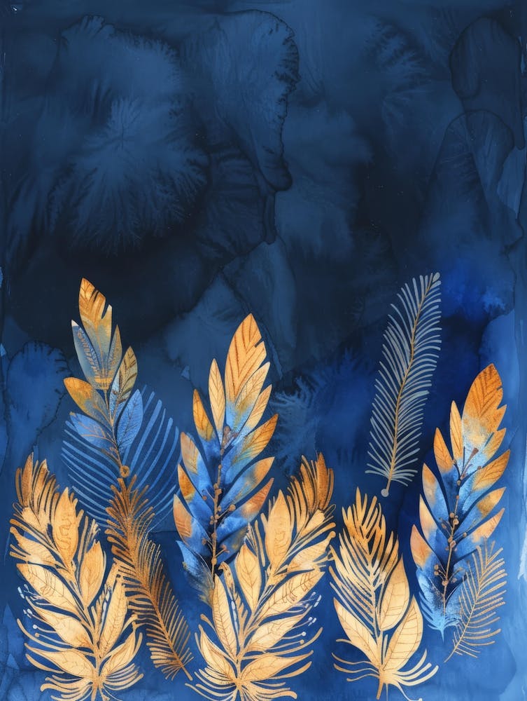 Blue And Gold Leaves 7