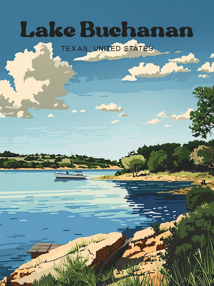 Lake Buchanan Texas Camping Digital Travel Art