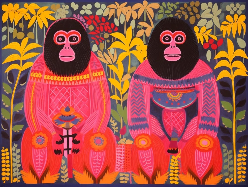 Mountain Gorilla Folk Style Animal Illustration