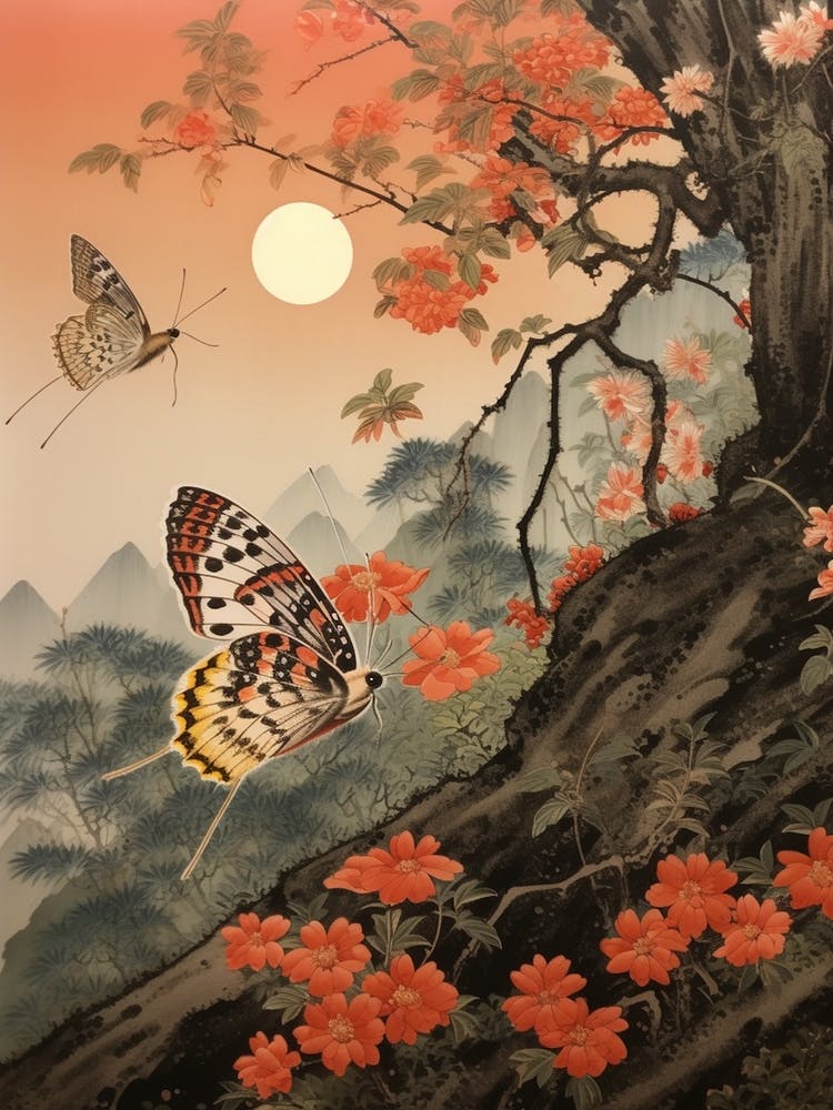 Butterflies At Dusk Japanese Style Painting