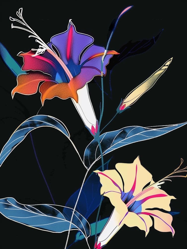 Neon Flowers On Black Morning Glory 6