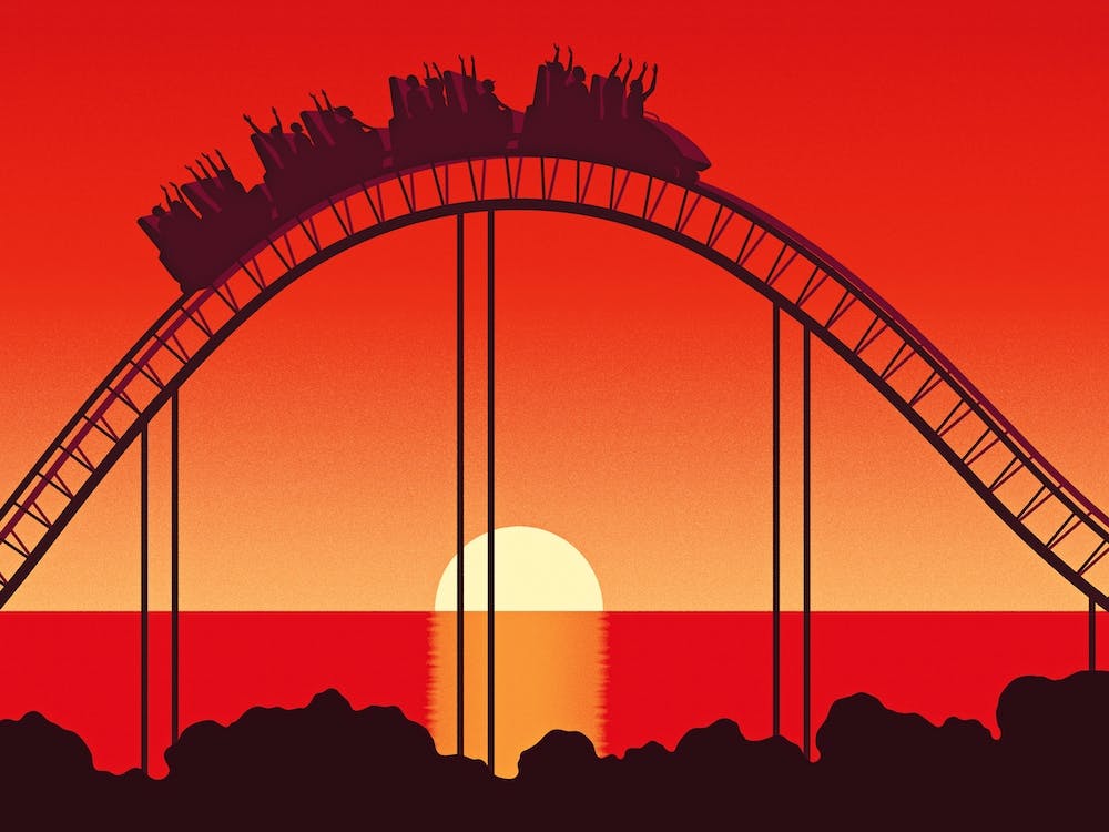 Rollercoaster At Sunset