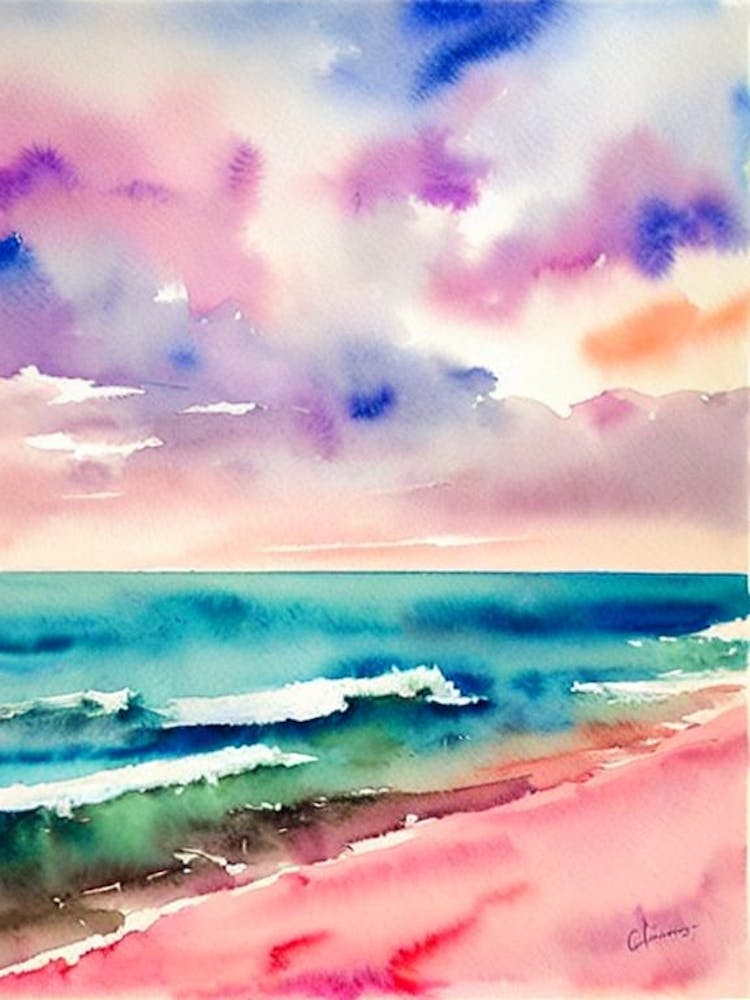 Cottesloe Beach, Australia Pink Watercolour