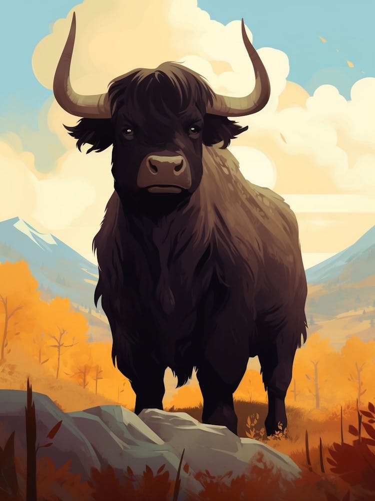 Highland Bull In Rocky Autumnal Landscape