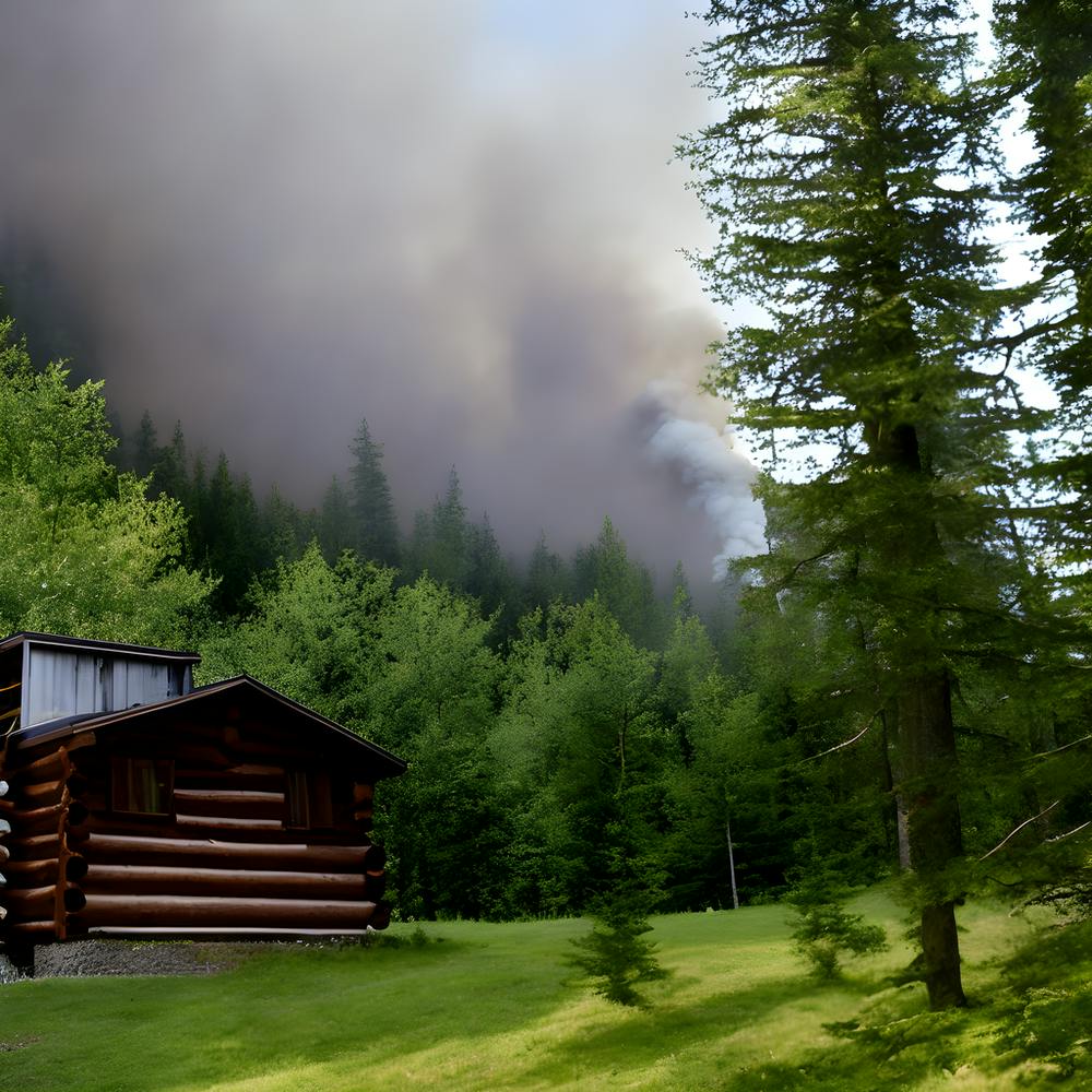 A Cabin At The Bottom Of A Mountain Smoke Rising From The Chimney Amidst Large Green Spaces (1)