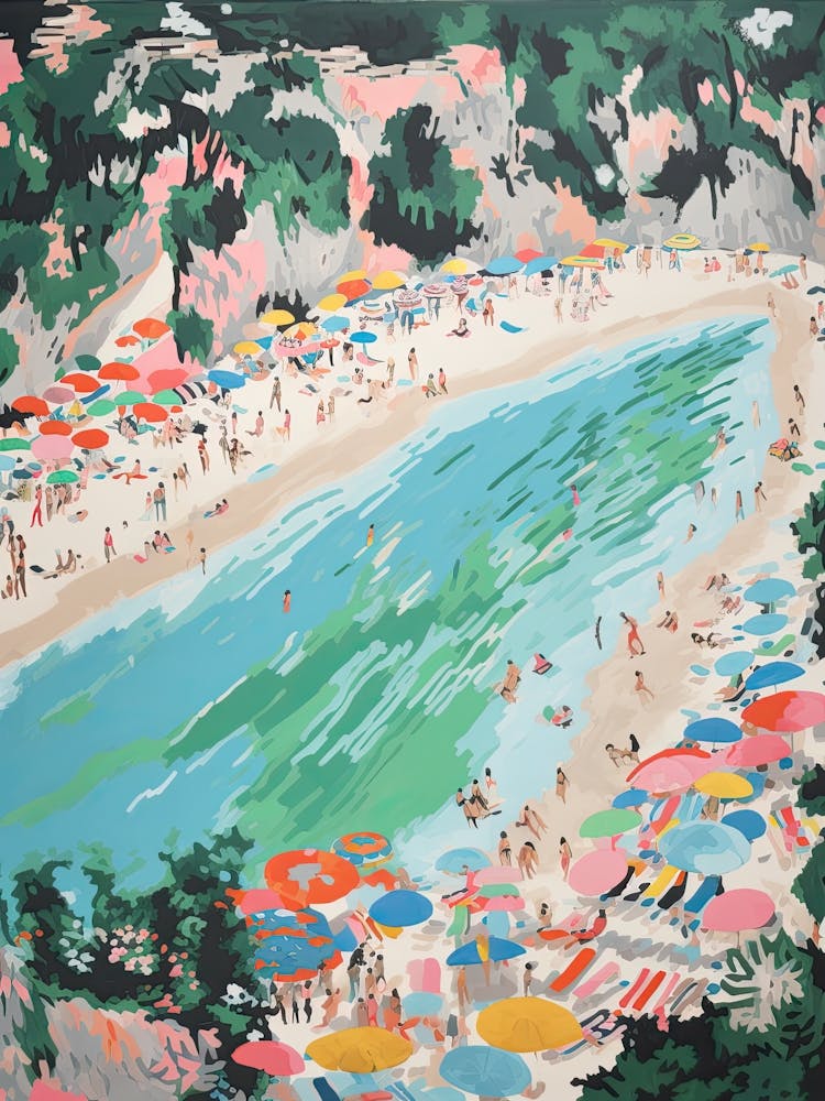 Aerial View Of A Beach In Capri Summer Illustration 1