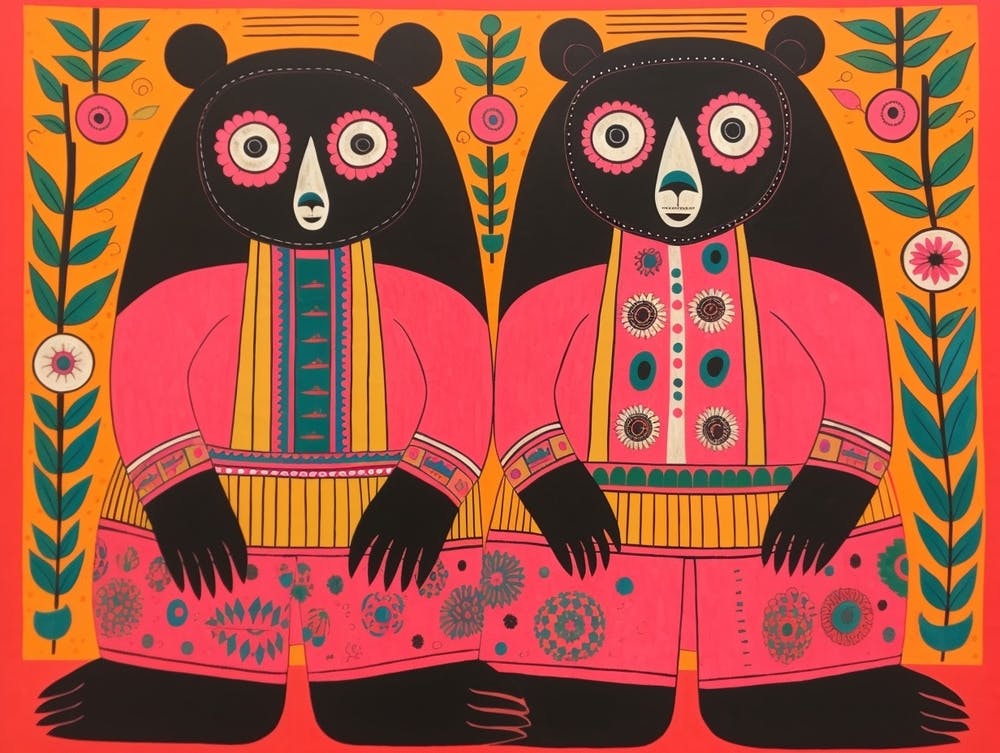 Sun Bear 1 Folk Style Animal Illustration