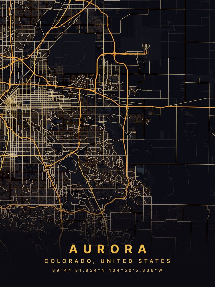 Aurora Colorado USA Black And Gold Map