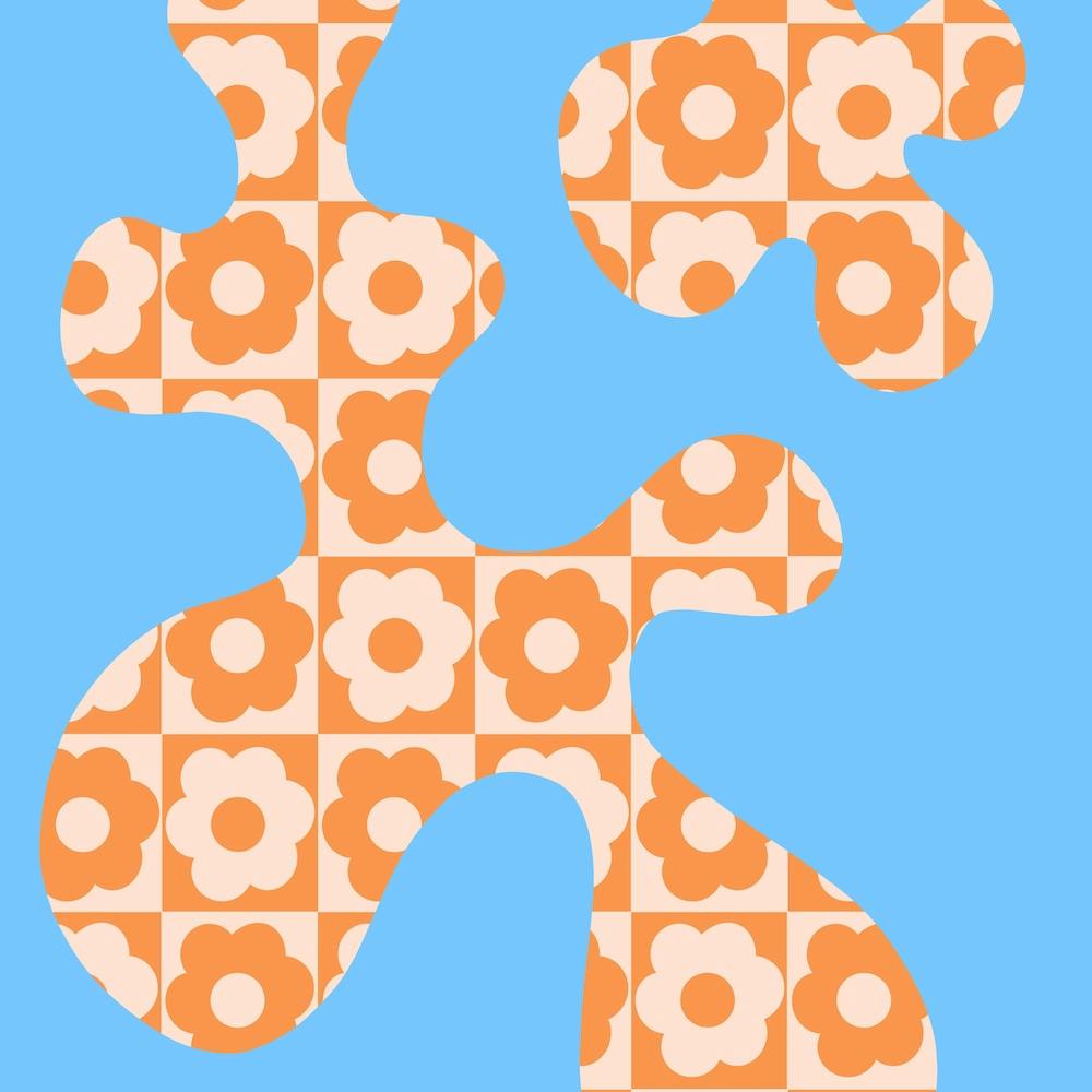 Abstract Floral Orange Blue Square