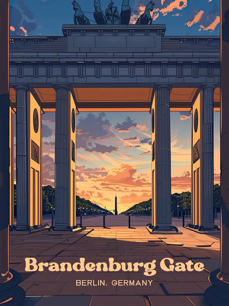 Brandenburg Gate Berlin Tourist Art Illustration