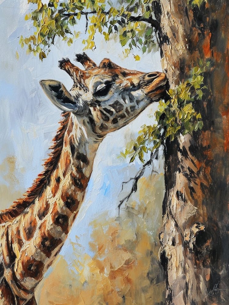 Giraffe Against The Tree 2