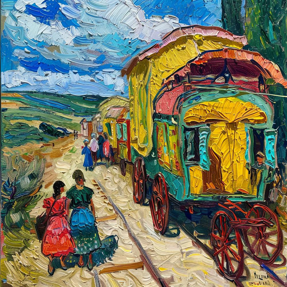 Van Gogh Style. Gypsy Caravans at Arles Series