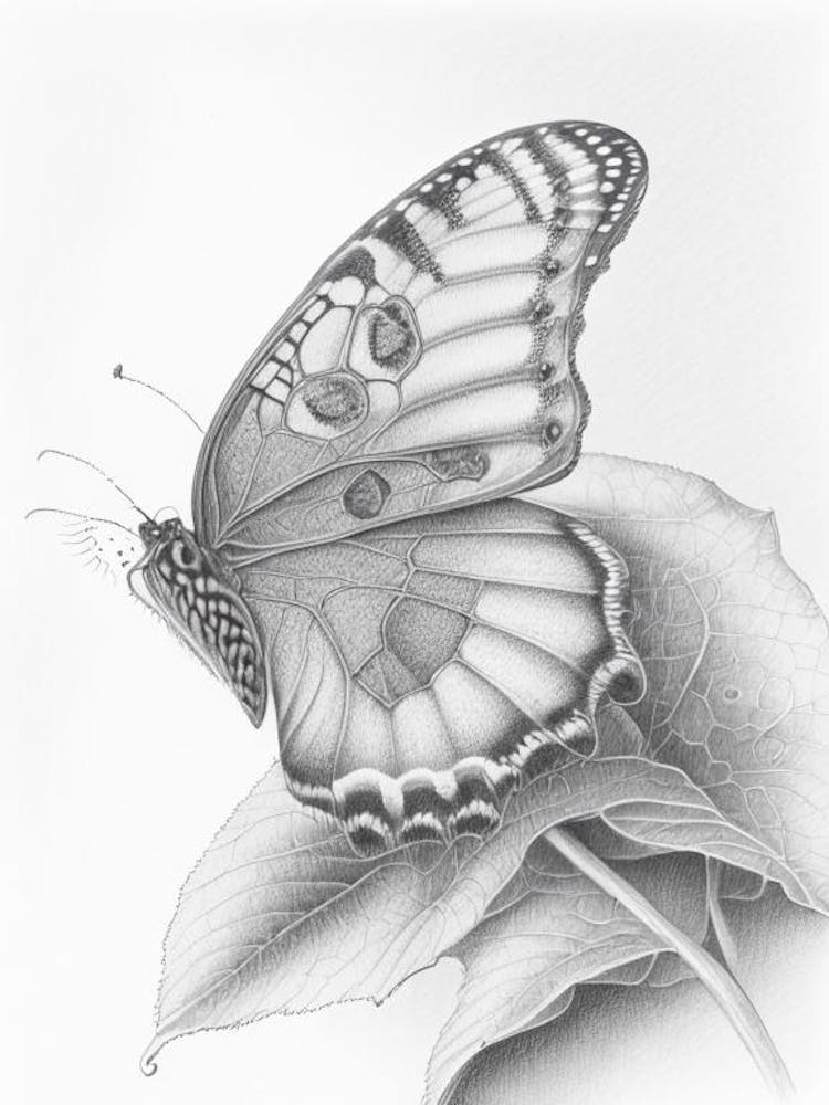 Comma Butterfly Greyscale Sketch 2
