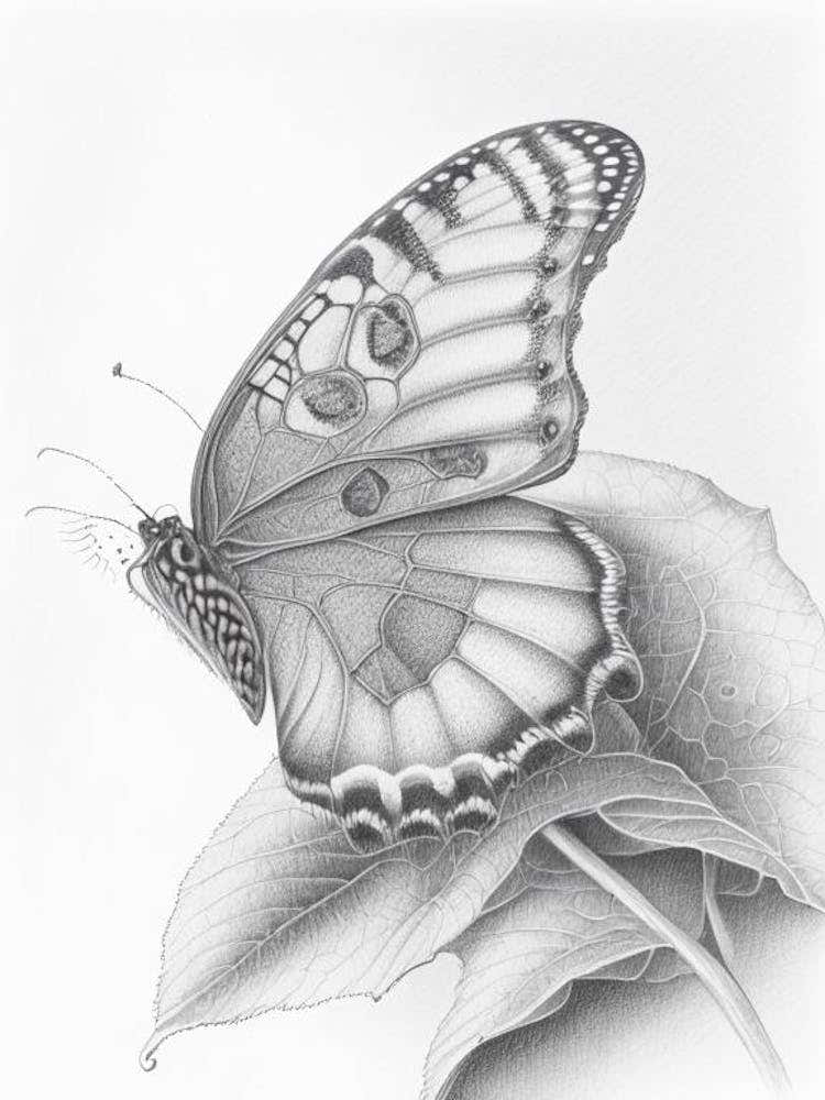 Comma Butterfly Greyscale Sketch 2