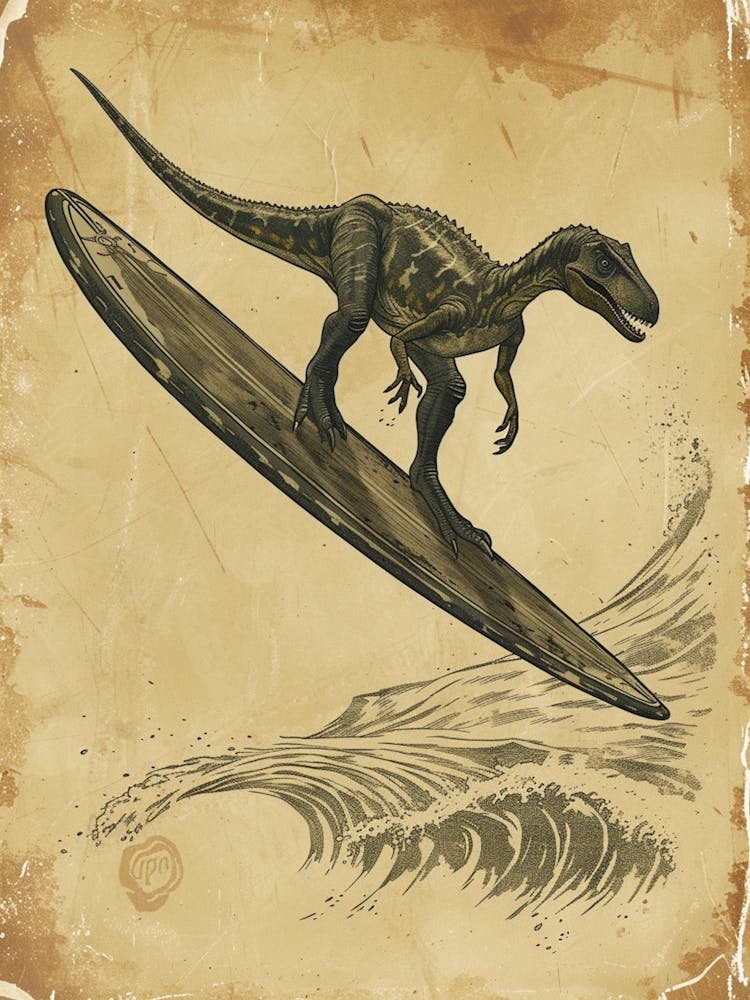 Vintage Dimorphodon Dinosaur On A Surf Board 1