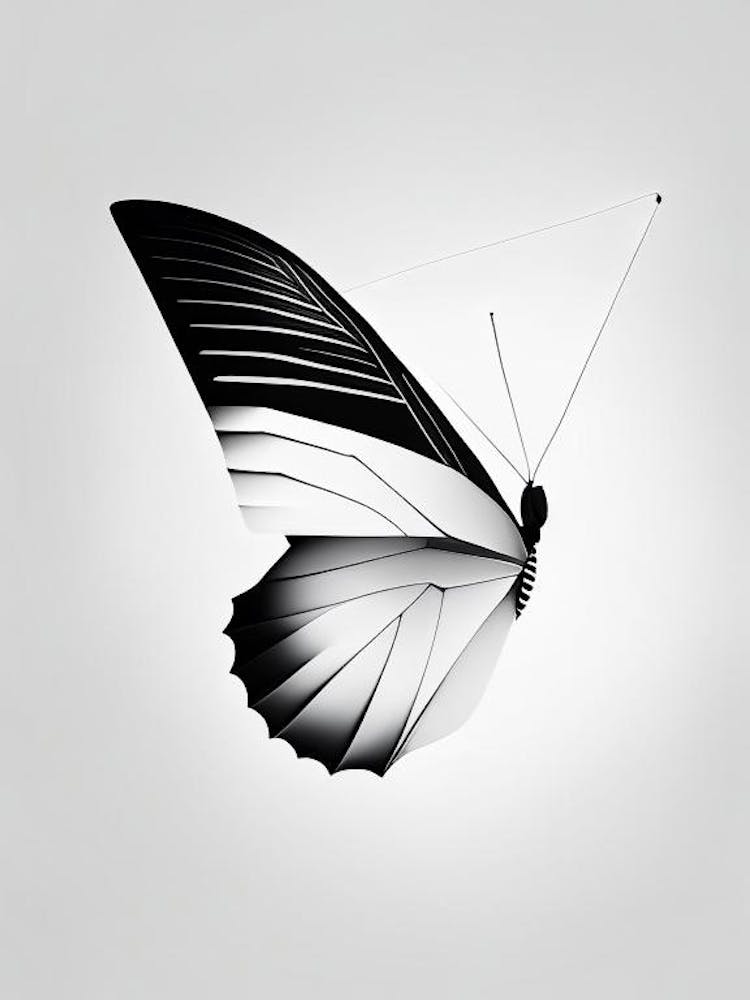 Butterfly Flying In Sky Black & White Geometric 1
