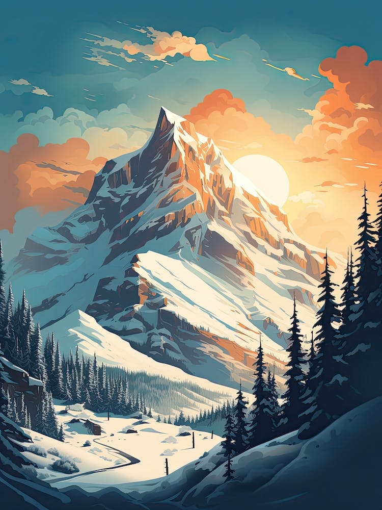 Jackson Hole Mountain Resort   Wyoming, Usa, Ski Resort Illustration 0 Simple Style