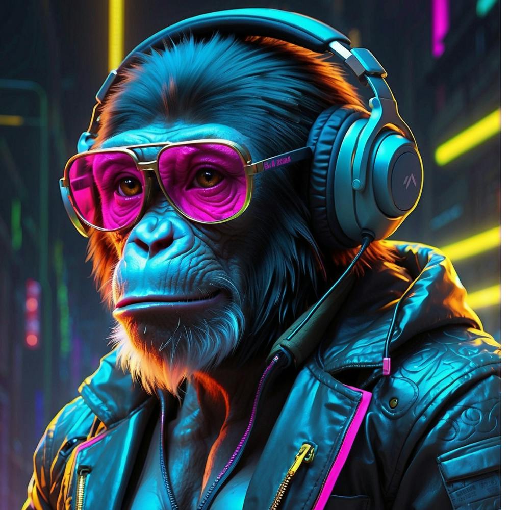Chimpanzee With Headphones