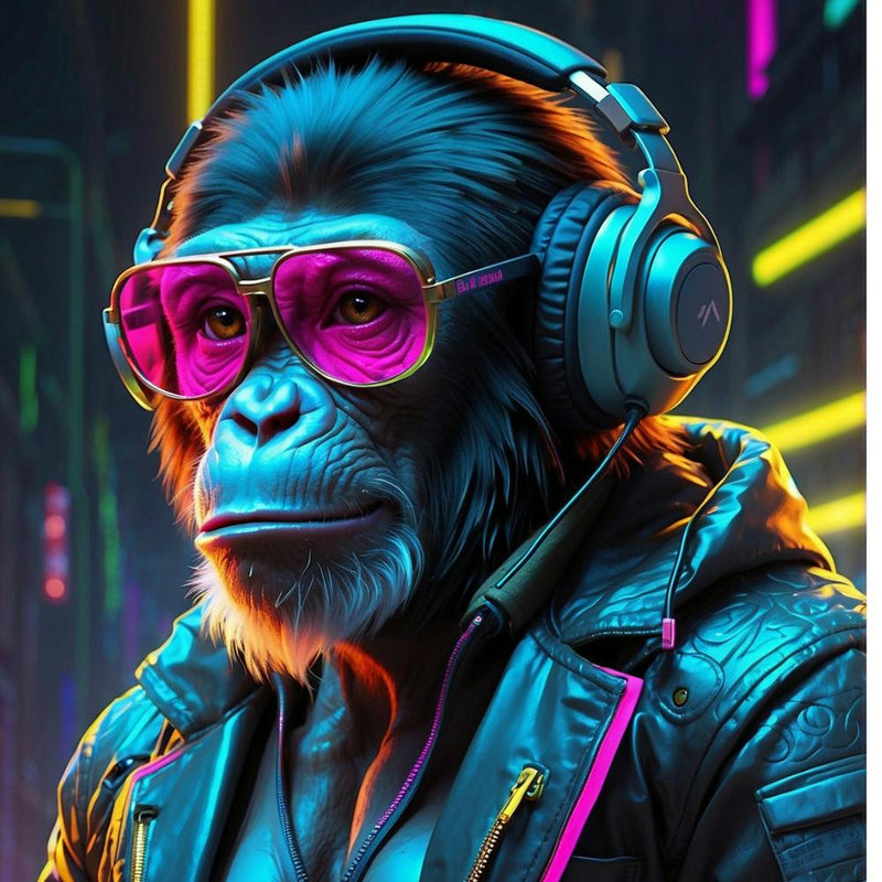 Chimpanzee With Headphones