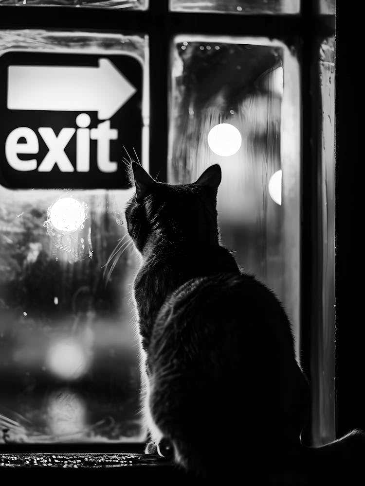 Cat Looking At Exit Sign