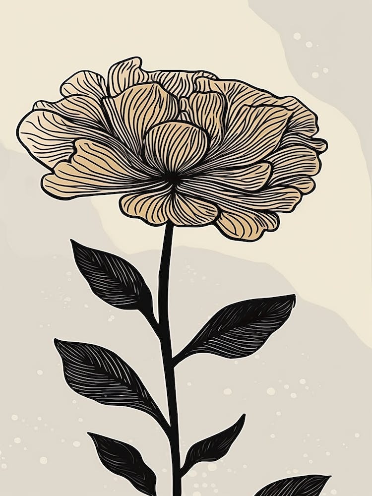 Line Art Marigold Flowers Illustration Neutral 17