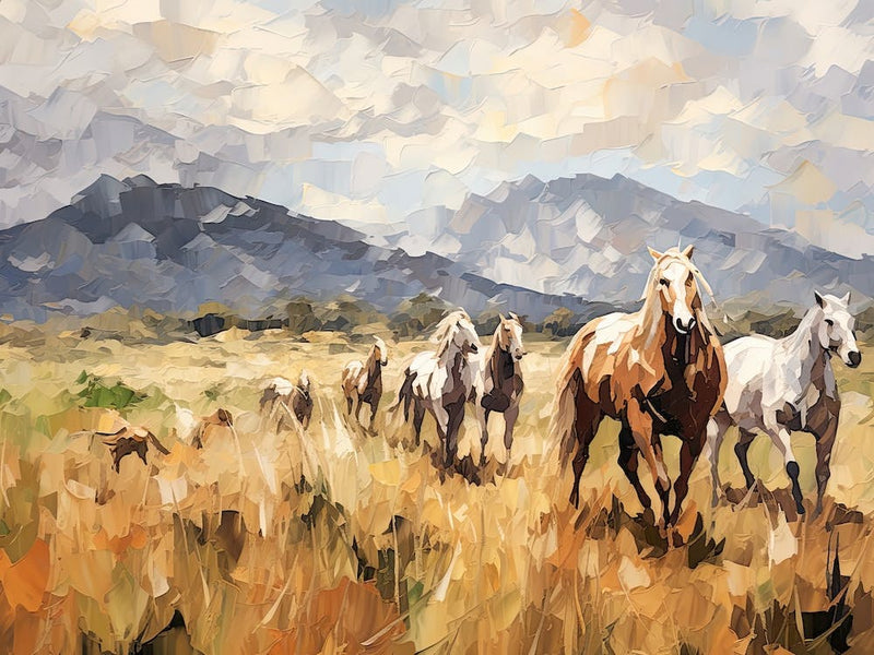 Horses Painting In Cotacachi, Ecuador, Landscape 1