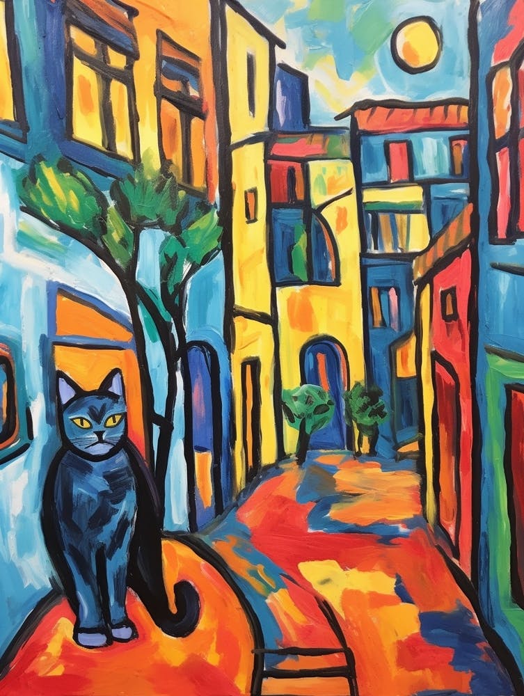 Painting Of A Cat In Venice Italy 3