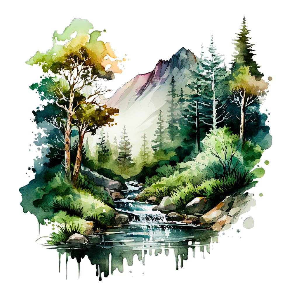 Watercolor Of A Waterfall 2