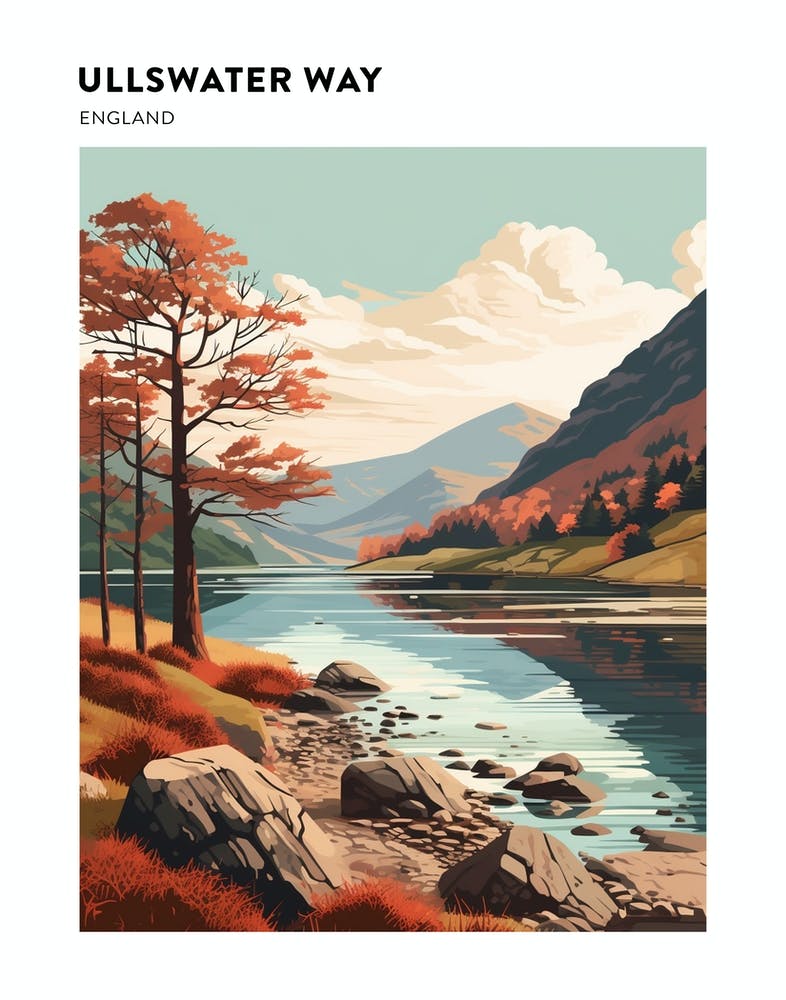 The Lake Districts Ullswater Way England 4 Hiking Trail Landscape Poster