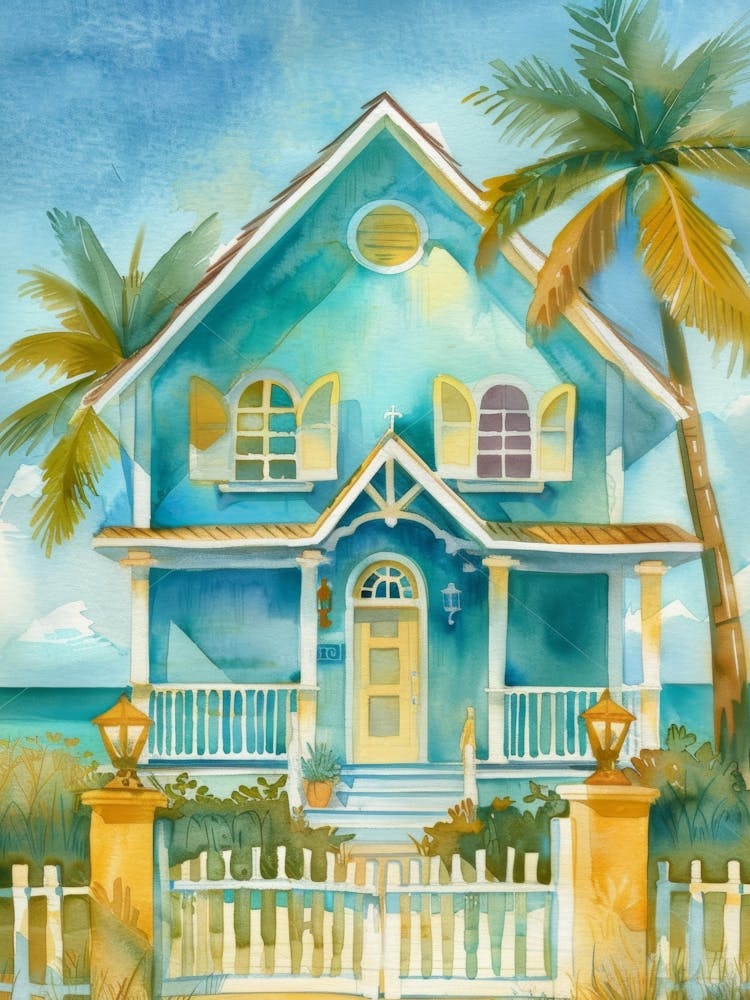 Watercolor Of A Beach House
