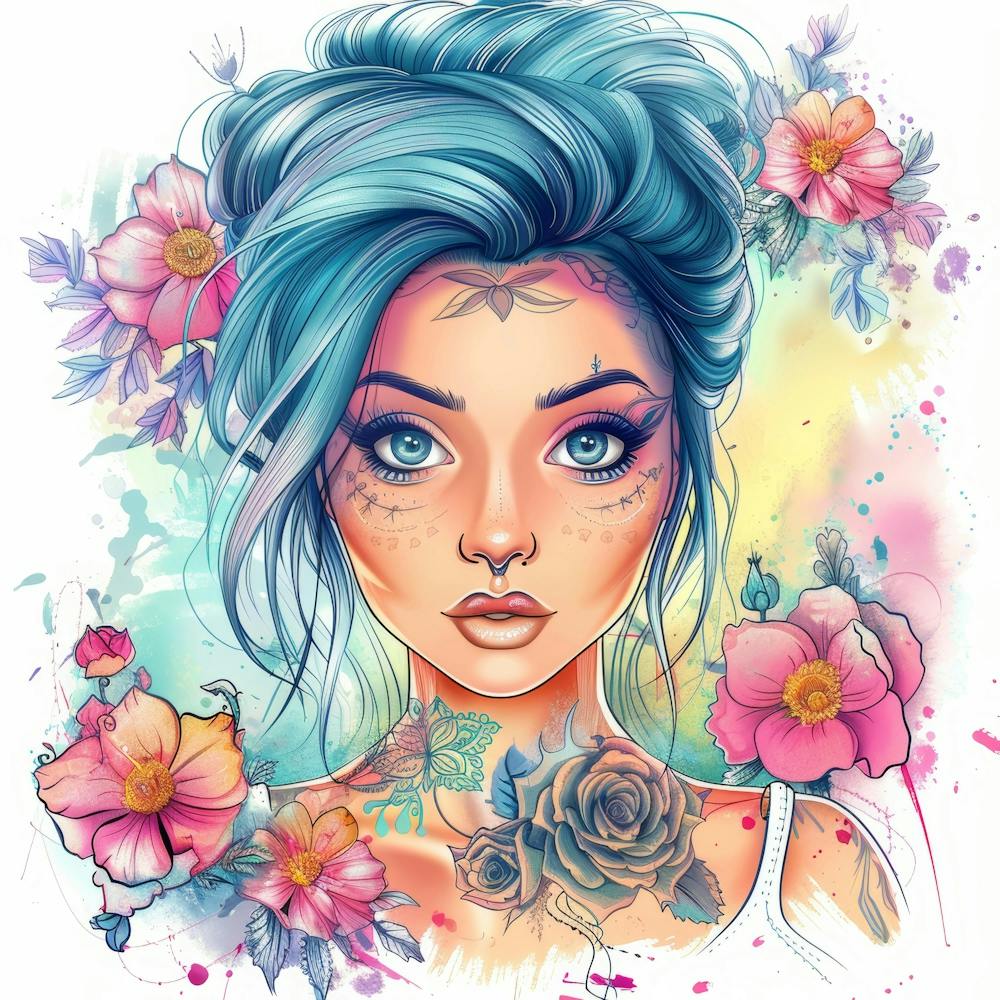 Tattooed Girl With Flowers