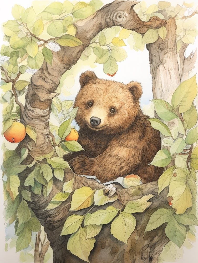 Storybook Animal Watercolour Brown Bear 4