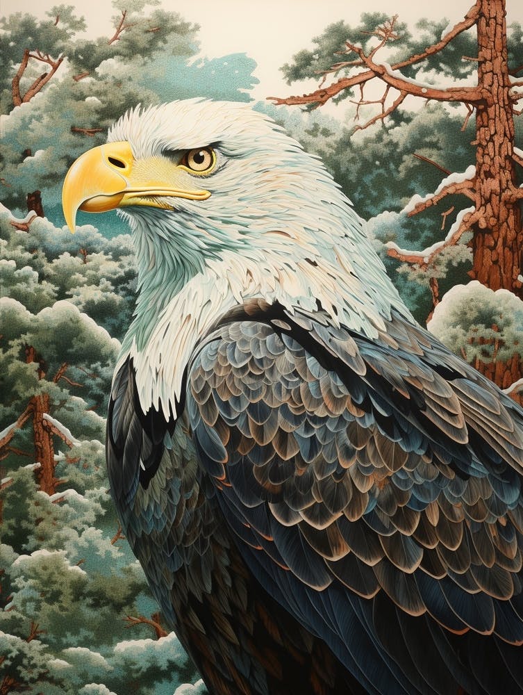 Ohara Koson Inspired Bird Painting Eagle 4