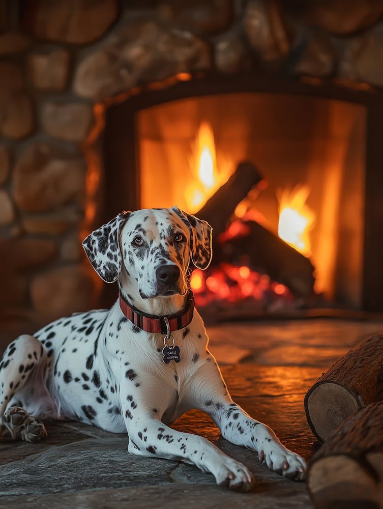Dalmatian In Front Of Fireplace.Generated AI. Wall