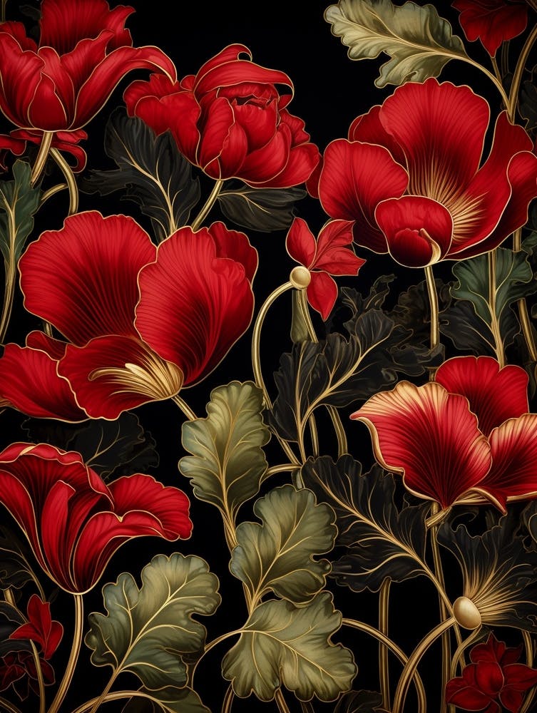 Cyclamen 2 William Morris Style Winter Florals