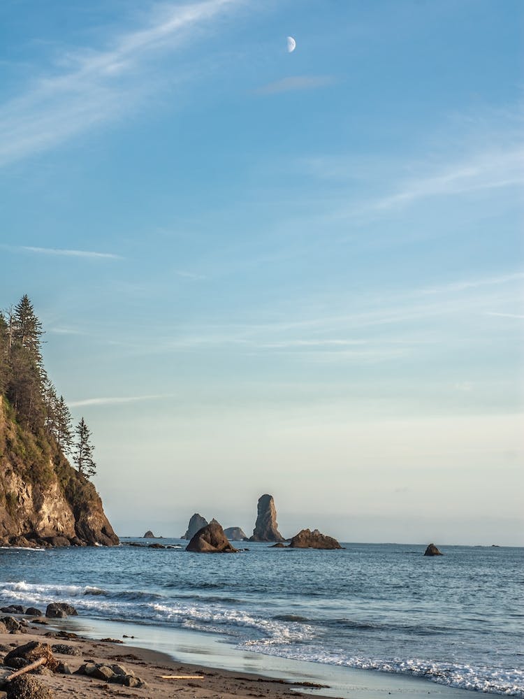Sea Stack And Moon