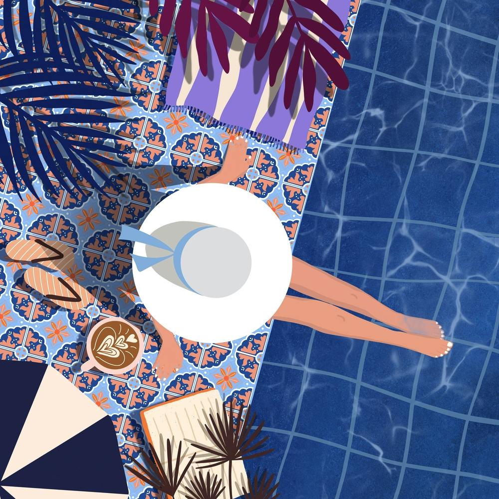 Girl Sitting Beside Pool Square