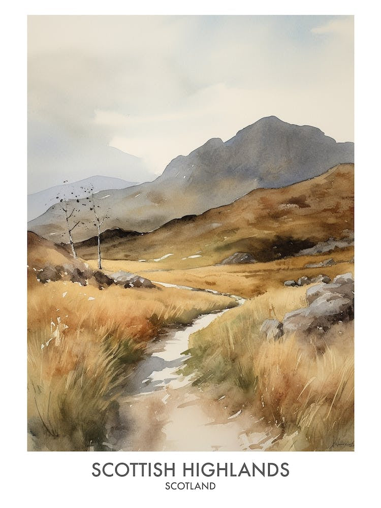 Scottish Highlands 2 Watercolour Travel Poster