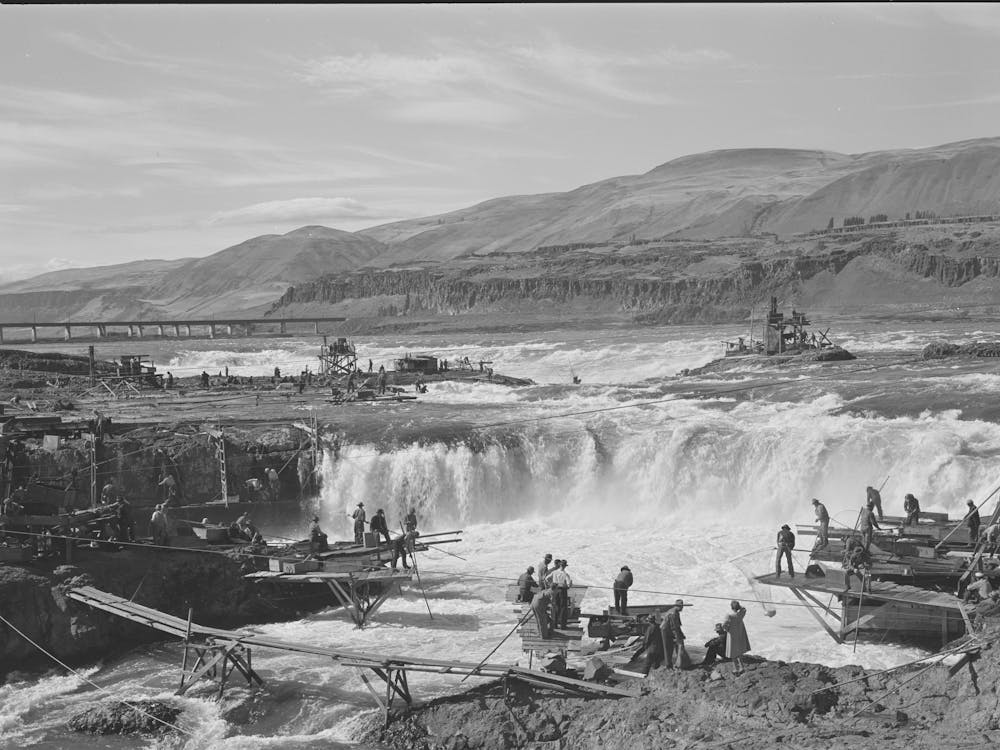 Untitled Photo, Possibly Related To Indians Fishing For Salmon At Celilo Falls, Oregon By Russell Lee